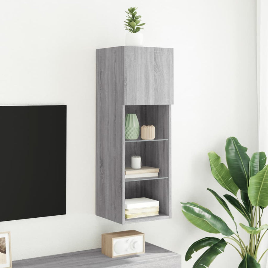 Tv-Meubel Met Led-Verlichting 30,5X30X90 Cm Eiken 1 30.5 x 30 x 90 cm Grijs sonoma