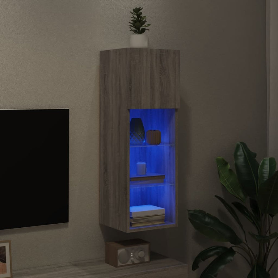 Tv-Meubel Met Led-Verlichting 30,5X30X90 Cm Eiken 1 30.5 x 30 x 90 cm Grijs sonoma