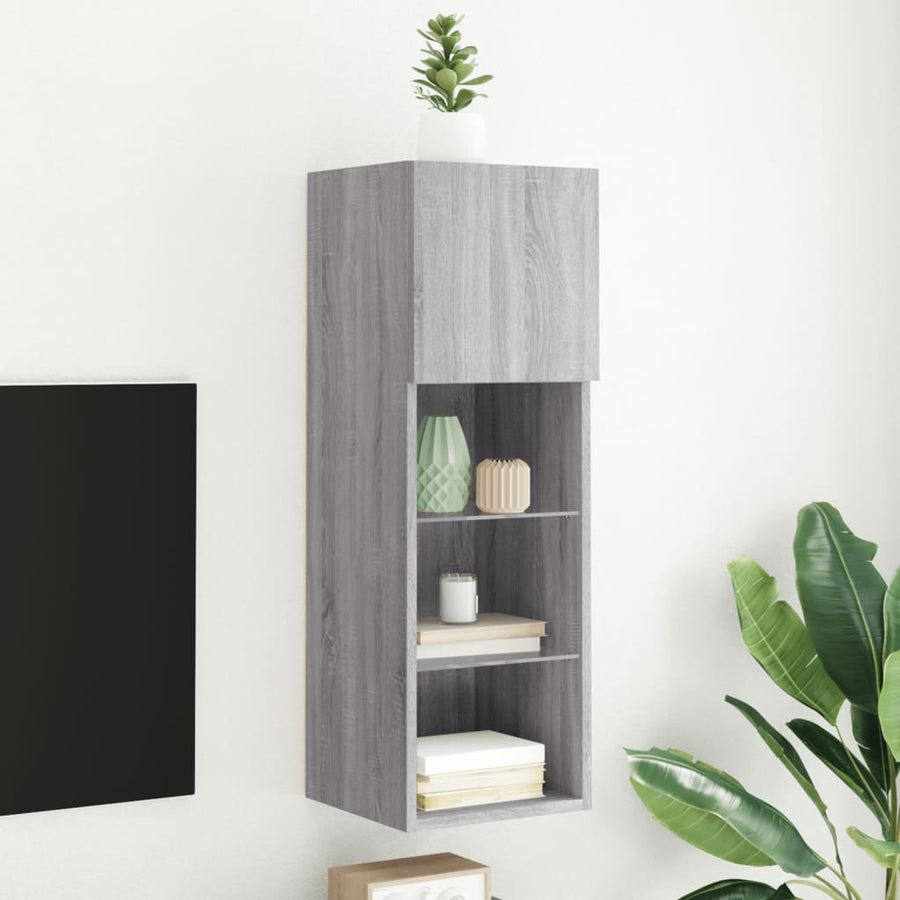 Tv-Meubel Met Led-Verlichting 30,5X30X90 Cm Eiken 1 30.5 x 30 x 90 cm Grijs sonoma