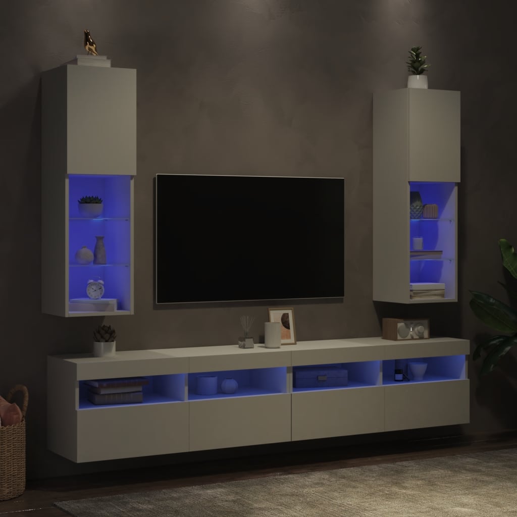 Tv-Meubels Met Led-Verlichting 30,5X30X10 Cm 2 30.5 x 30 x 102 cm Wit