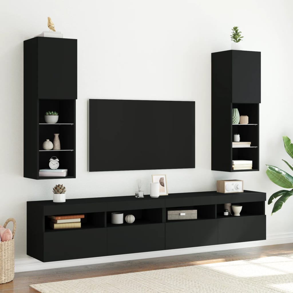 Tv-Meubel Met Led-Verlichting 30,5X30X02 Cm 1 30.5 x 30 x 102 cm Zwart
