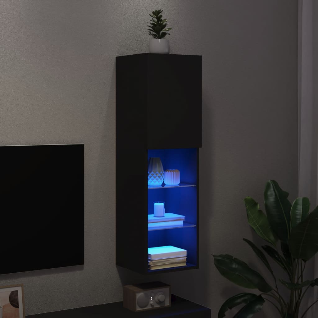 Tv-Meubel Met Led-Verlichting 30,5X30X02 Cm 1 30.5 x 30 x 102 cm Zwart
