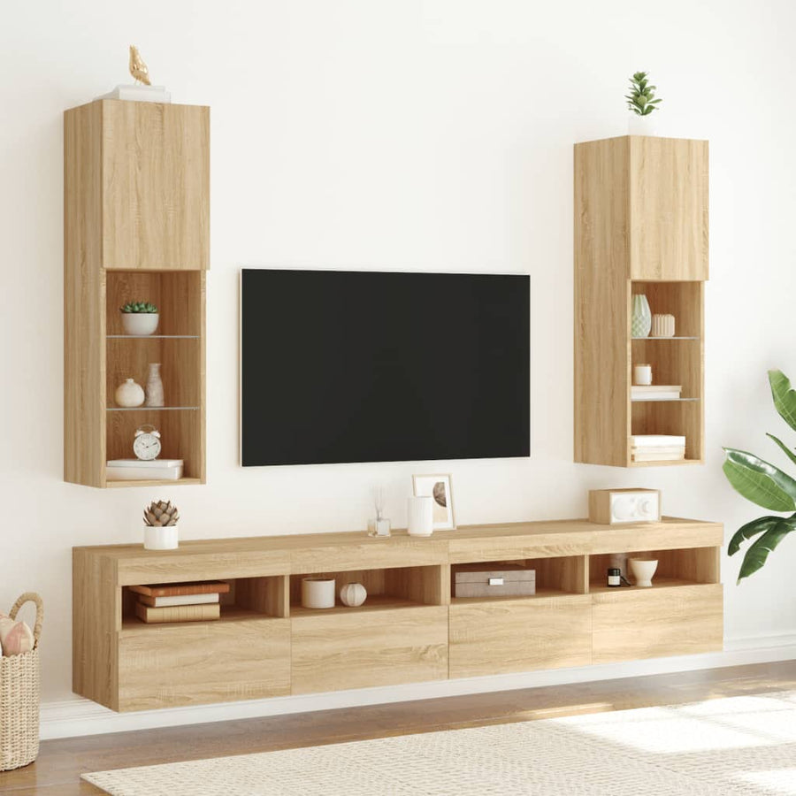 Tv-Meubels Met Led-Verlichting 30,5X30X10 Cm 2 30.5 x 30 x 102 cm Sonoma eiken