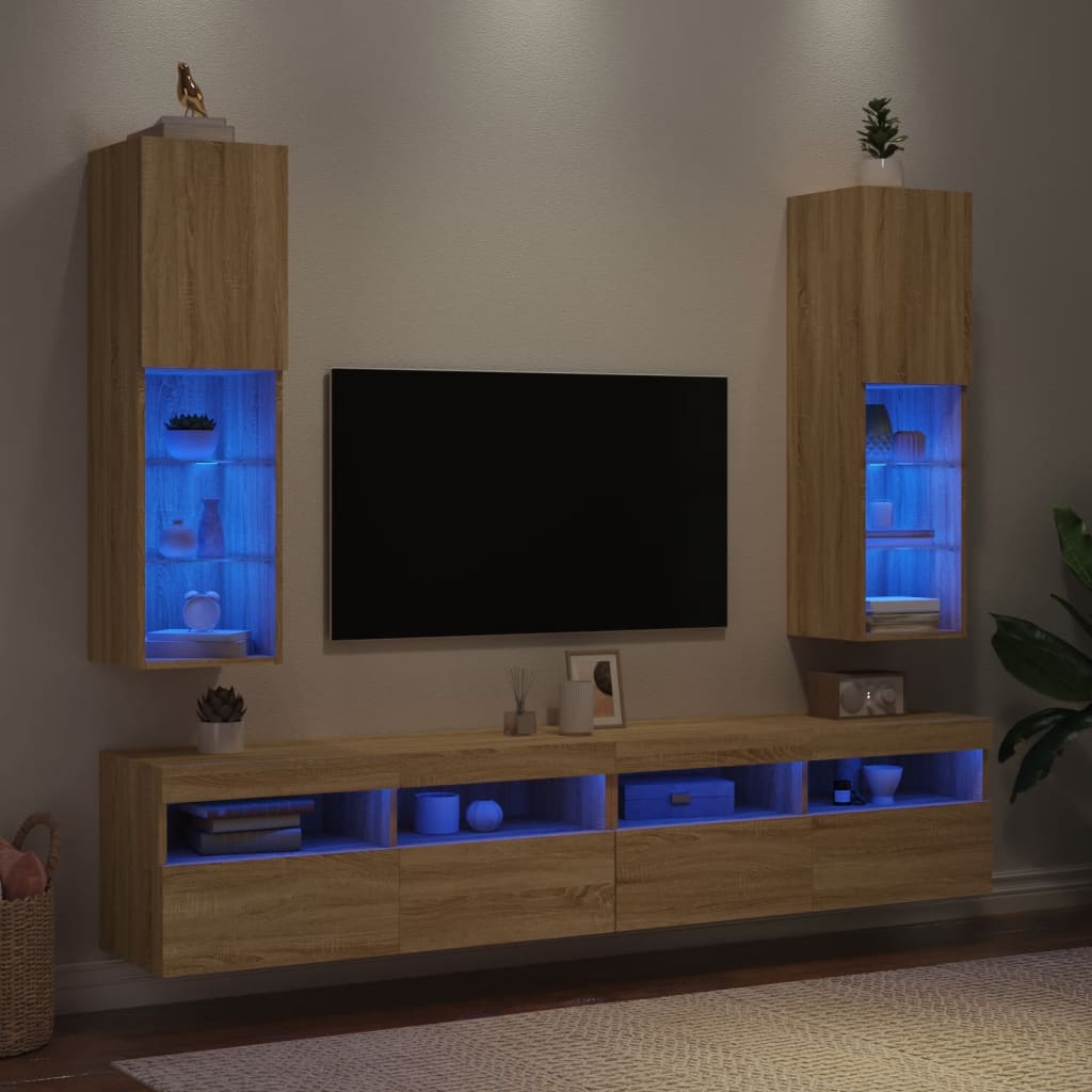 Tv-Meubels Met Led-Verlichting 30,5X30X10 Cm 2 30.5 x 30 x 102 cm Sonoma eiken