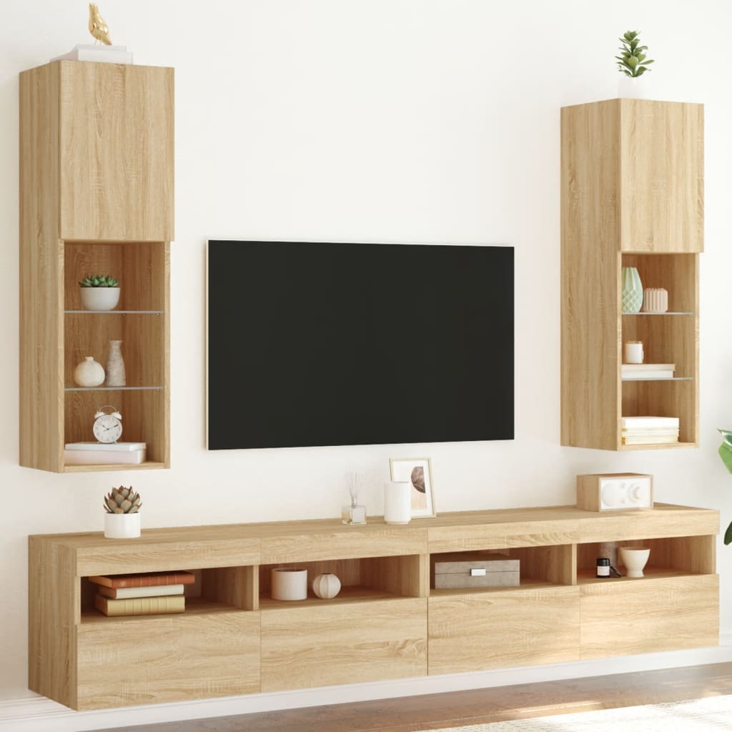 Tv-Meubels Met Led-Verlichting 30,5X30X10 Cm 2 30.5 x 30 x 102 cm Sonoma eiken