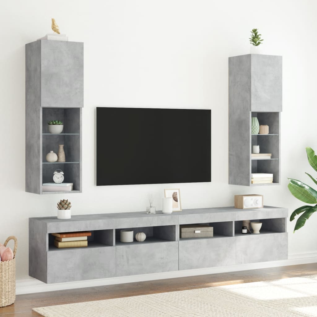 Tv-meubel met LED-verlichting 30,5x30x102 cm betongrijs