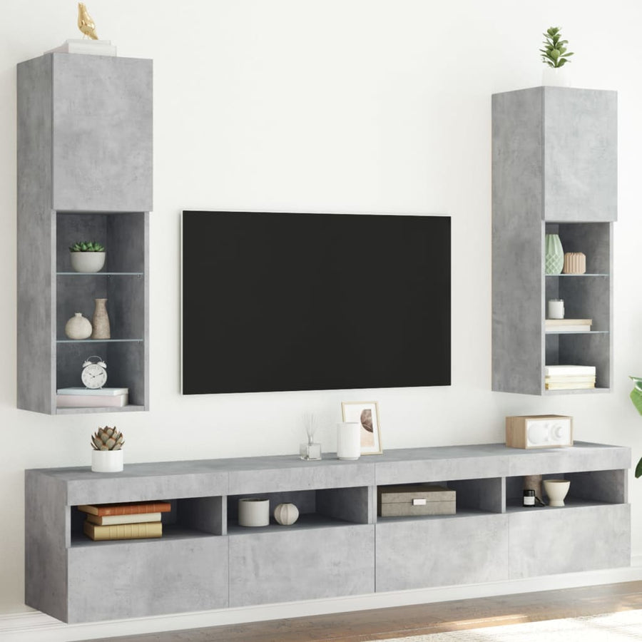 Tv-Meubels Met Led-Verlichting 30,5X30X10 Cm 2 30.5 x 30 x 102 cm Betongrijs