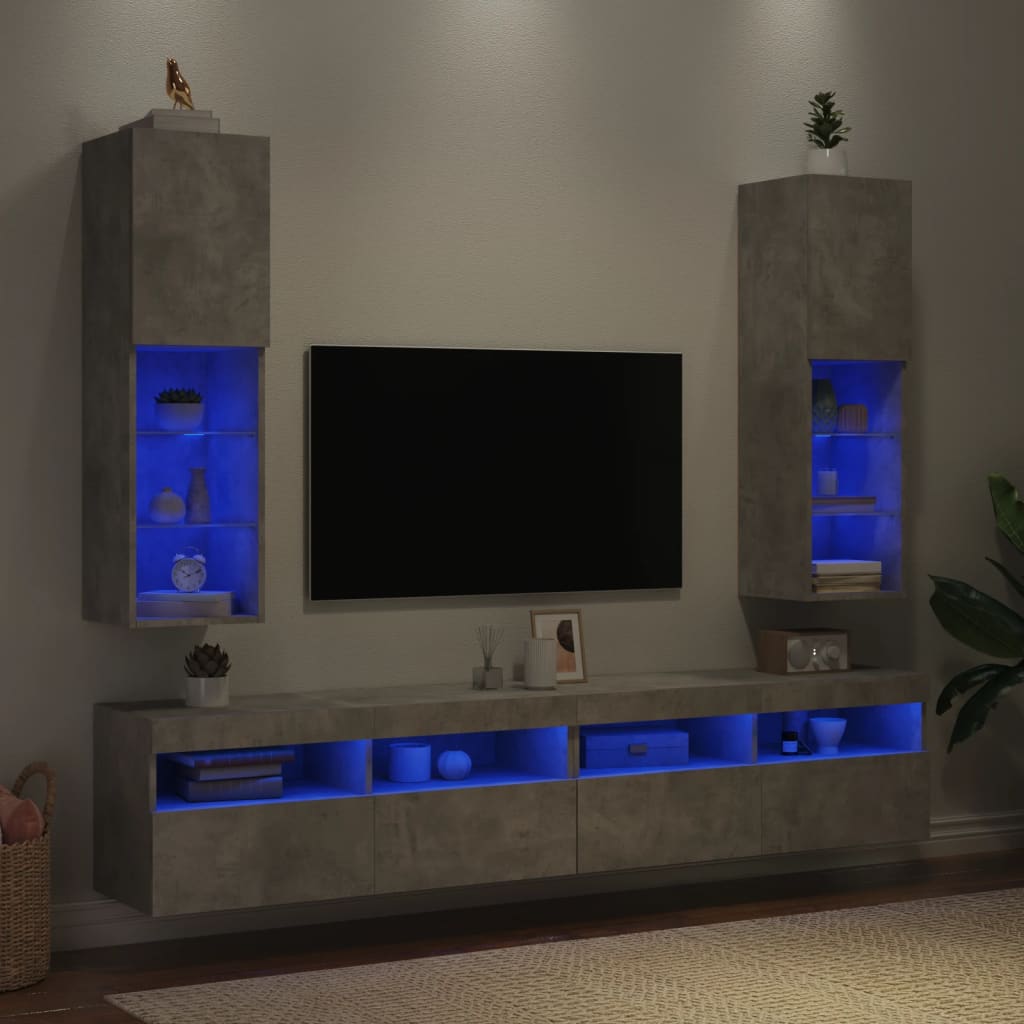 Tv-Meubels Met Led-Verlichting 30,5X30X10 Cm 2 30.5 x 30 x 102 cm Betongrijs