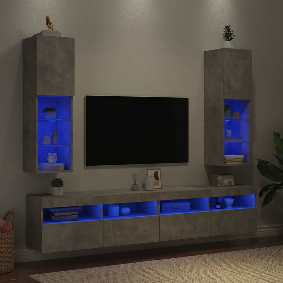 Tv-Meubels Met Led-Verlichting 30,5X30X10 Cm 2 30.5 x 30 x 102 cm Betongrijs