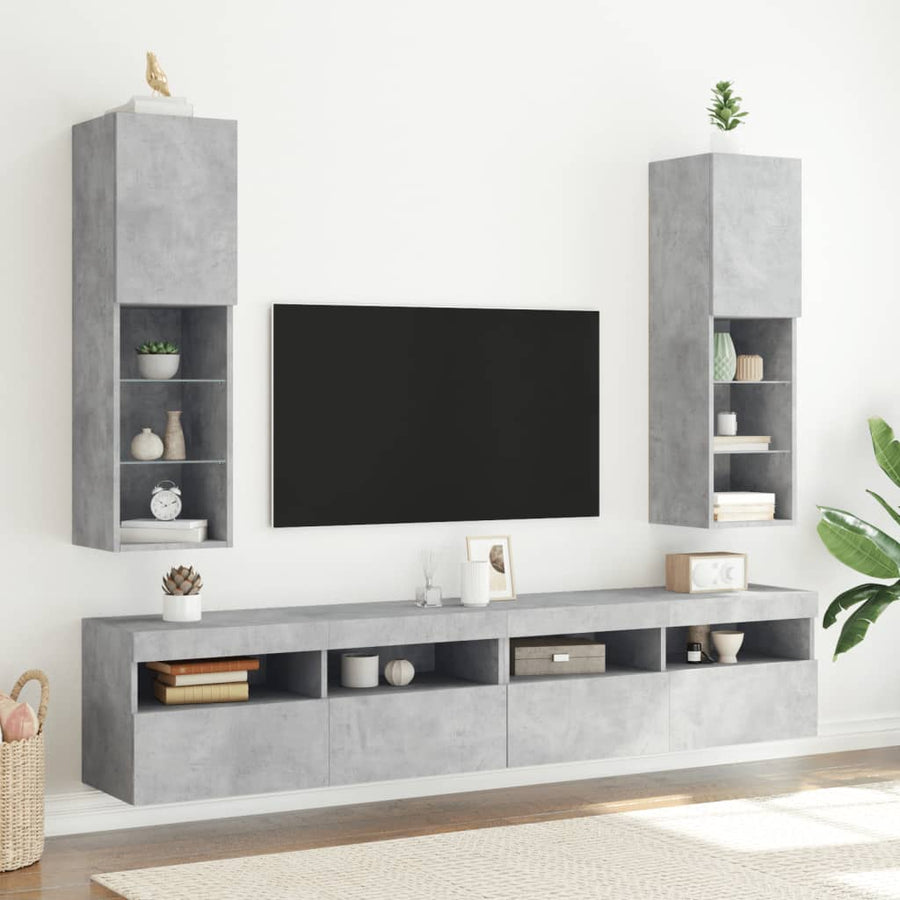 Tv-Meubels Met Led-Verlichting 30,5X30X10 Cm 2 30.5 x 30 x 102 cm Betongrijs