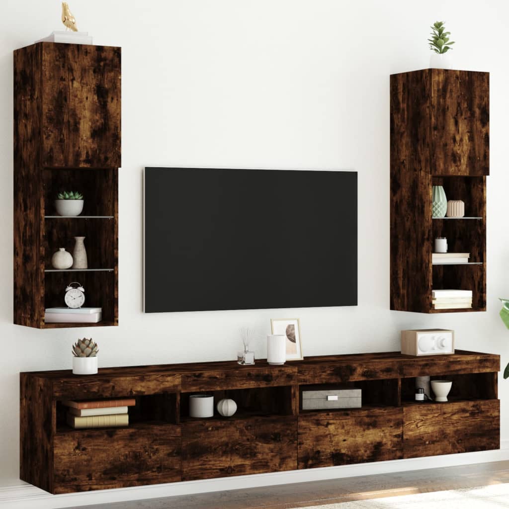 Tv-Meubels Led-Verlichting 30,5X30X10 Cm 2 30.5 x 30 x 102 cm Gerookt eiken