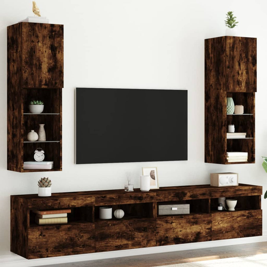 Tv-Meubels Led-Verlichting 30,5X30X10 Cm 2 30.5 x 30 x 102 cm Gerookt eiken