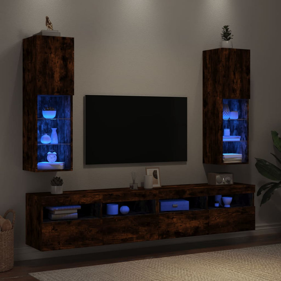 Tv-Meubels Led-Verlichting 30,5X30X10 Cm 2 30.5 x 30 x 102 cm Gerookt eiken