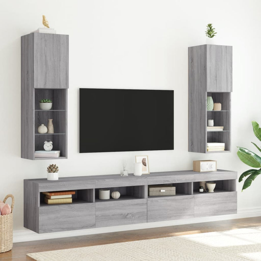 Tv-Meubel Met Led-Verlichting 30,5X30X02 Cm Eiken 1 30.5 x 30 x 102 cm Grijs sonoma