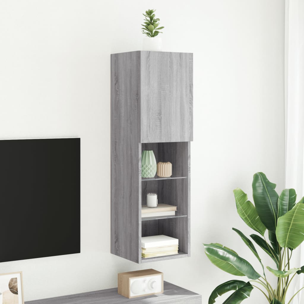 Tv-Meubel Met Led-Verlichting 30,5X30X02 Cm Eiken 1 30.5 x 30 x 102 cm Grijs sonoma