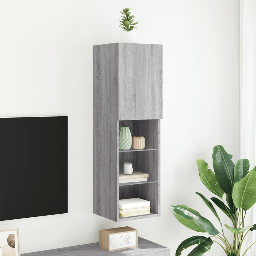 Tv-Meubel Met Led-Verlichting 30,5X30X02 Cm Eiken 1 30.5 x 30 x 102 cm Grijs sonoma