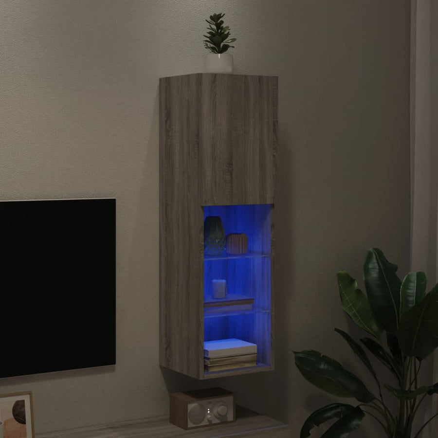 Tv-Meubel Met Led-Verlichting 30,5X30X02 Cm Eiken 1 30.5 x 30 x 102 cm Grijs sonoma