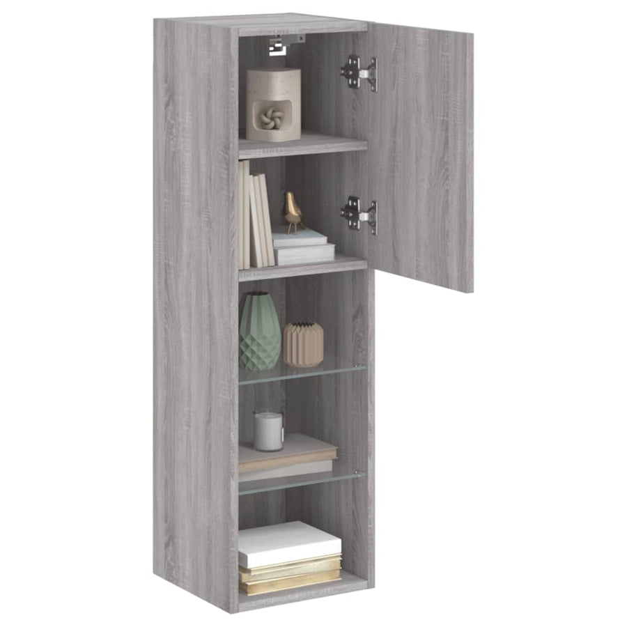 Tv-Meubel Met Led-Verlichting 30,5X30X02 Cm Eiken 1 30.5 x 30 x 102 cm Grijs sonoma