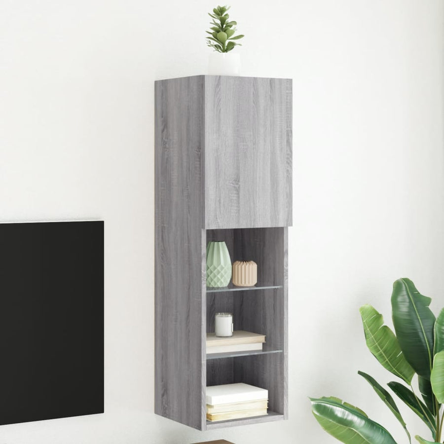 Tv-Meubel Met Led-Verlichting 30,5X30X02 Cm Eiken 1 30.5 x 30 x 102 cm Grijs sonoma