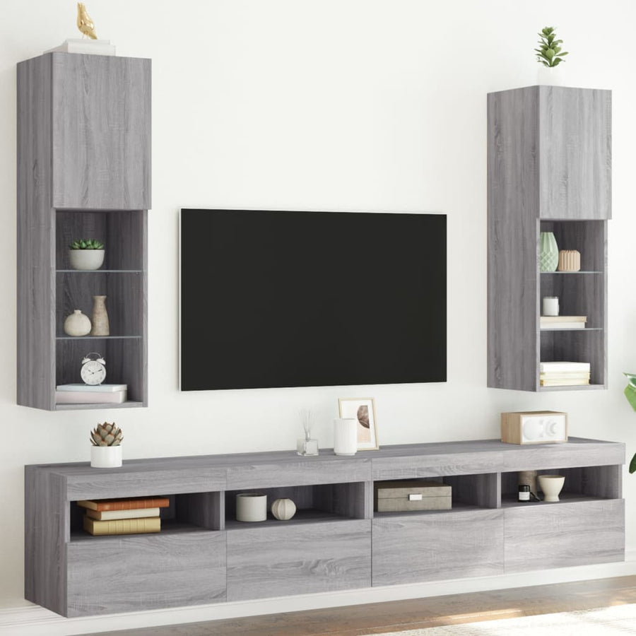 Tv-Meubels Met Led-Verlichting 30,5X30X10 Cm 2 30.5 x 30 x 102 cm Grijs sonoma