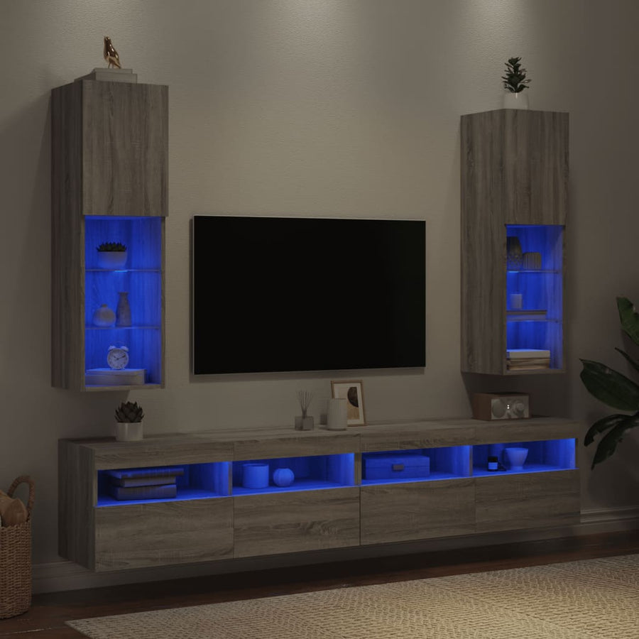 Tv-Meubels Met Led-Verlichting 30,5X30X10 Cm 2 30.5 x 30 x 102 cm Grijs sonoma