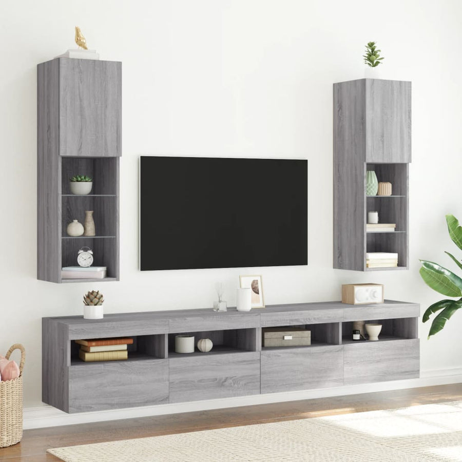 Tv-Meubels Met Led-Verlichting 30,5X30X10 Cm 2 30.5 x 30 x 102 cm Grijs sonoma