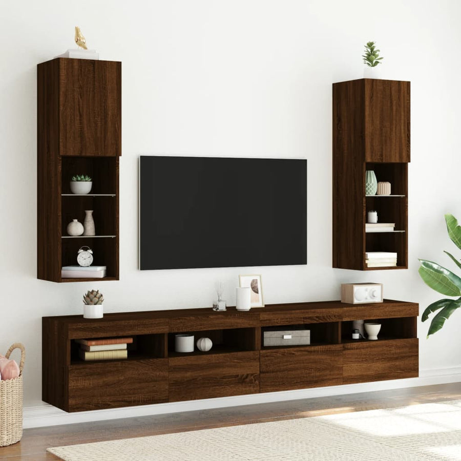Tv-Meubel Met Led-Verlichting 30,5X30X02 Cm Bruineikenkleurig 1 30.5 x 30 x 102 cm bruin eikenkleur