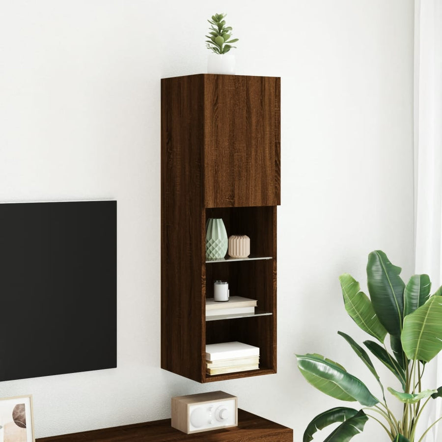 Tv-Meubel Met Led-Verlichting 30,5X30X02 Cm Bruineikenkleurig 1 30.5 x 30 x 102 cm bruin eikenkleur