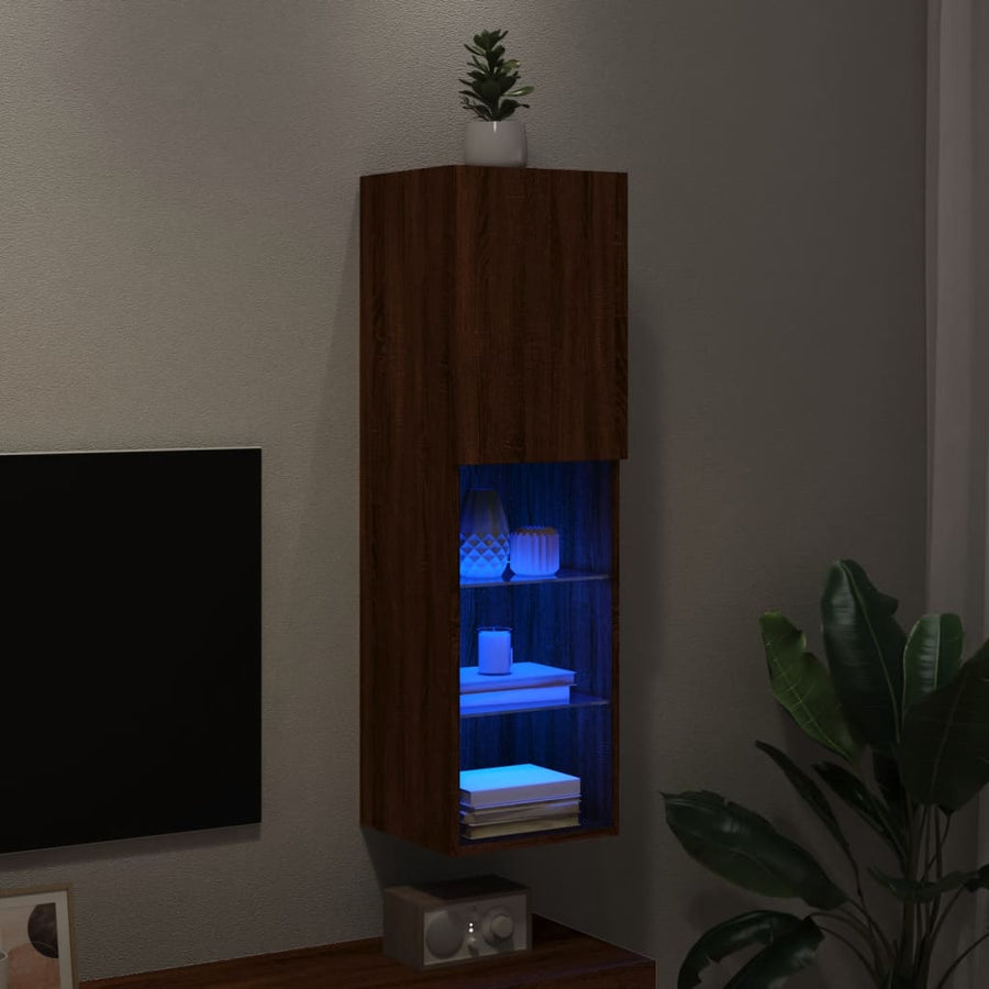 Tv-Meubel Met Led-Verlichting 30,5X30X02 Cm Bruineikenkleurig 1 30.5 x 30 x 102 cm bruin eikenkleur