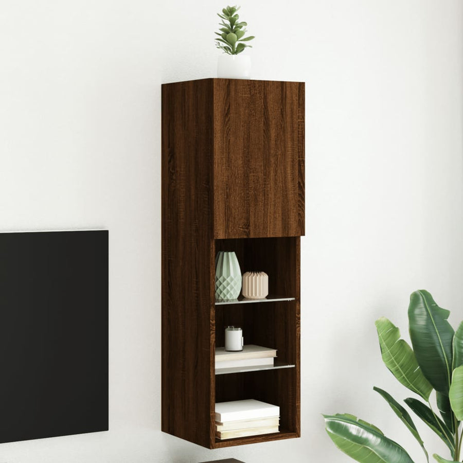 Tv-Meubel Met Led-Verlichting 30,5X30X02 Cm Bruineikenkleurig 1 30.5 x 30 x 102 cm bruin eikenkleur