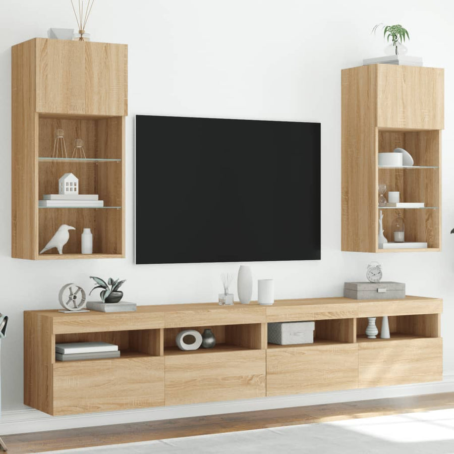 Tv-Meubels Met Led-Verlichting 40,5X30X90 Cm 2 40.5 x 30 x 90 cm Sonoma eiken
