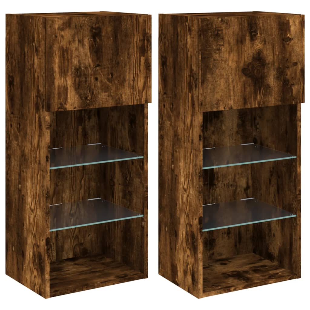 Tv-Meubels Met Led-Verlichting 40,5X30X90 Cm 2 40.5 x 30 x 90 cm Gerookt eiken