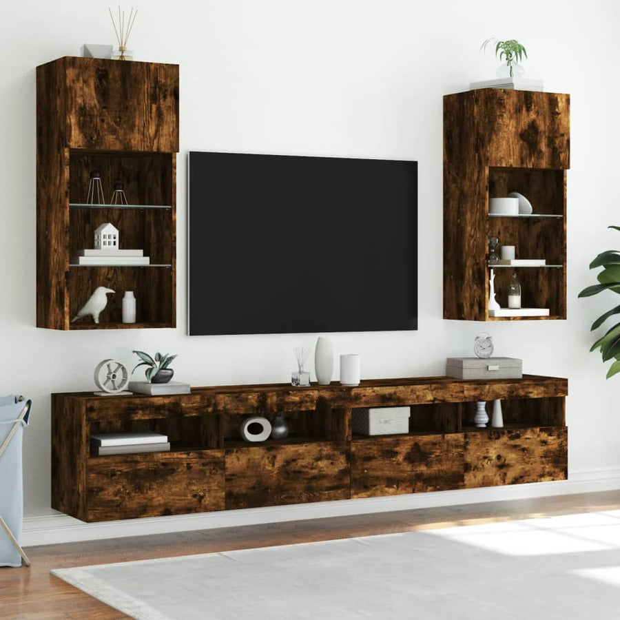 Tv-Meubels Met Led-Verlichting 40,5X30X90 Cm 2 40.5 x 30 x 90 cm Gerookt eiken