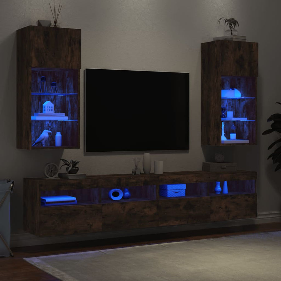 Tv-Meubels Met Led-Verlichting 40,5X30X90 Cm 2 40.5 x 30 x 90 cm Gerookt eiken