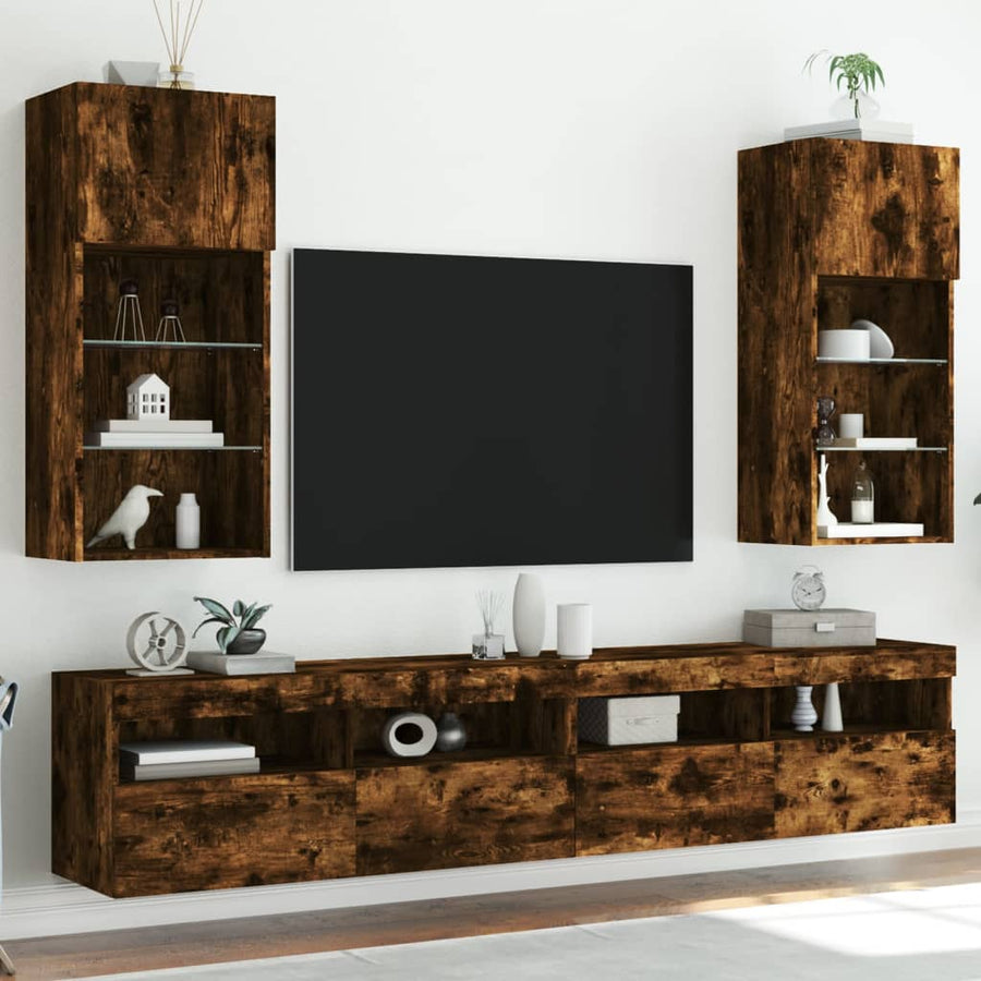 Tv-Meubels Met Led-Verlichting 40,5X30X90 Cm 2 40.5 x 30 x 90 cm Gerookt eiken