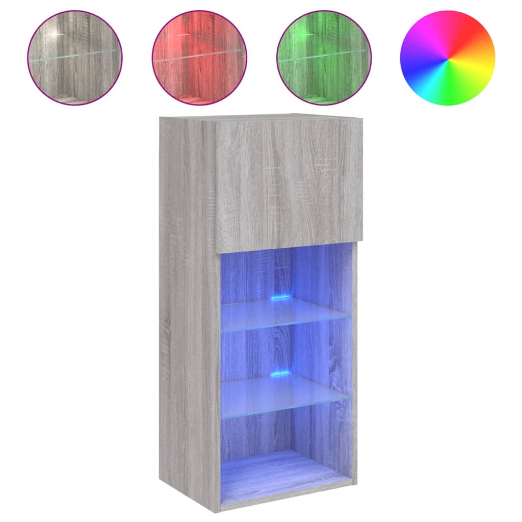 Tv-Meubel Met Led-Verlichting 40,5X30X90 Cm Eiken 1 40.5 x 30 x 90 cm Grijs sonoma