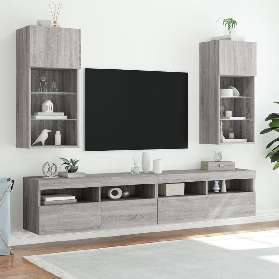 Tv-Meubel Met Led-Verlichting 40,5X30X90 Cm Eiken 1 40.5 x 30 x 90 cm Grijs sonoma