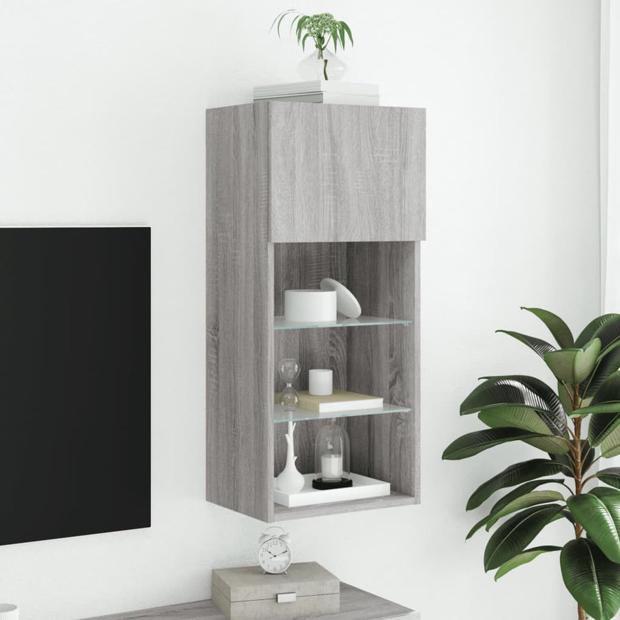 Tv-Meubel Met Led-Verlichting 40,5X30X90 Cm Eiken 1 40.5 x 30 x 90 cm Grijs sonoma