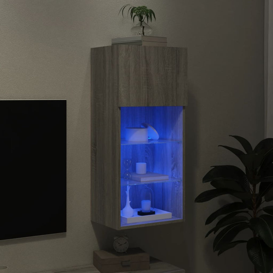 Tv-Meubel Met Led-Verlichting 40,5X30X90 Cm Eiken 1 40.5 x 30 x 90 cm Grijs sonoma