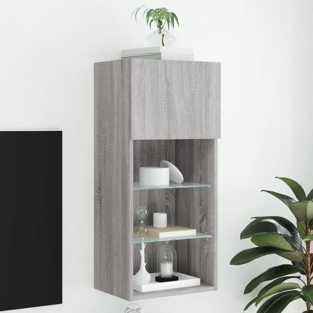 Tv-Meubel Met Led-Verlichting 40,5X30X90 Cm Eiken 1 40.5 x 30 x 90 cm Grijs sonoma