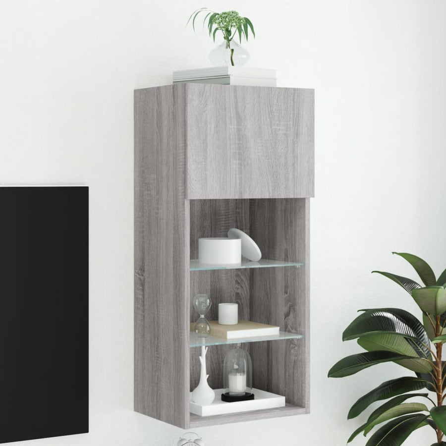 Tv-Meubel Met Led-Verlichting 40,5X30X90 Cm Eiken 1 40.5 x 30 x 90 cm Grijs sonoma