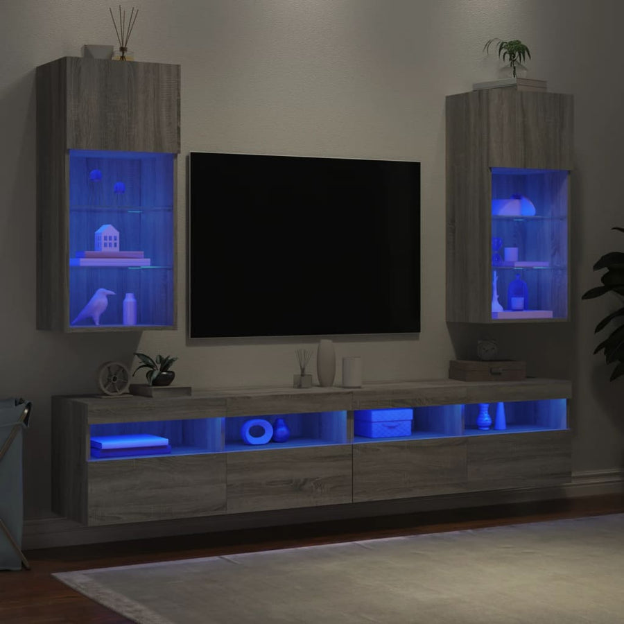 Tv-Meubels Met Led-Verlichting 40,5X30X80 Cm 2 40.5 x 30 x 90 cm Grijs sonoma