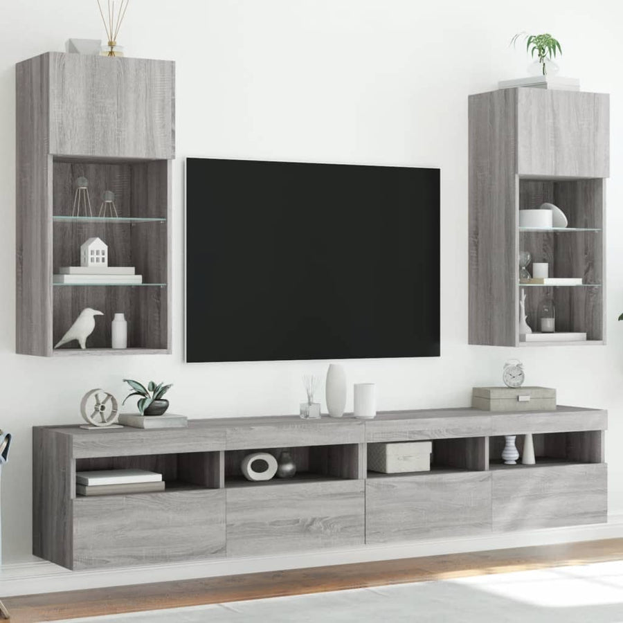 Tv-Meubels Met Led-Verlichting 40,5X30X80 Cm 2 40.5 x 30 x 90 cm Grijs sonoma