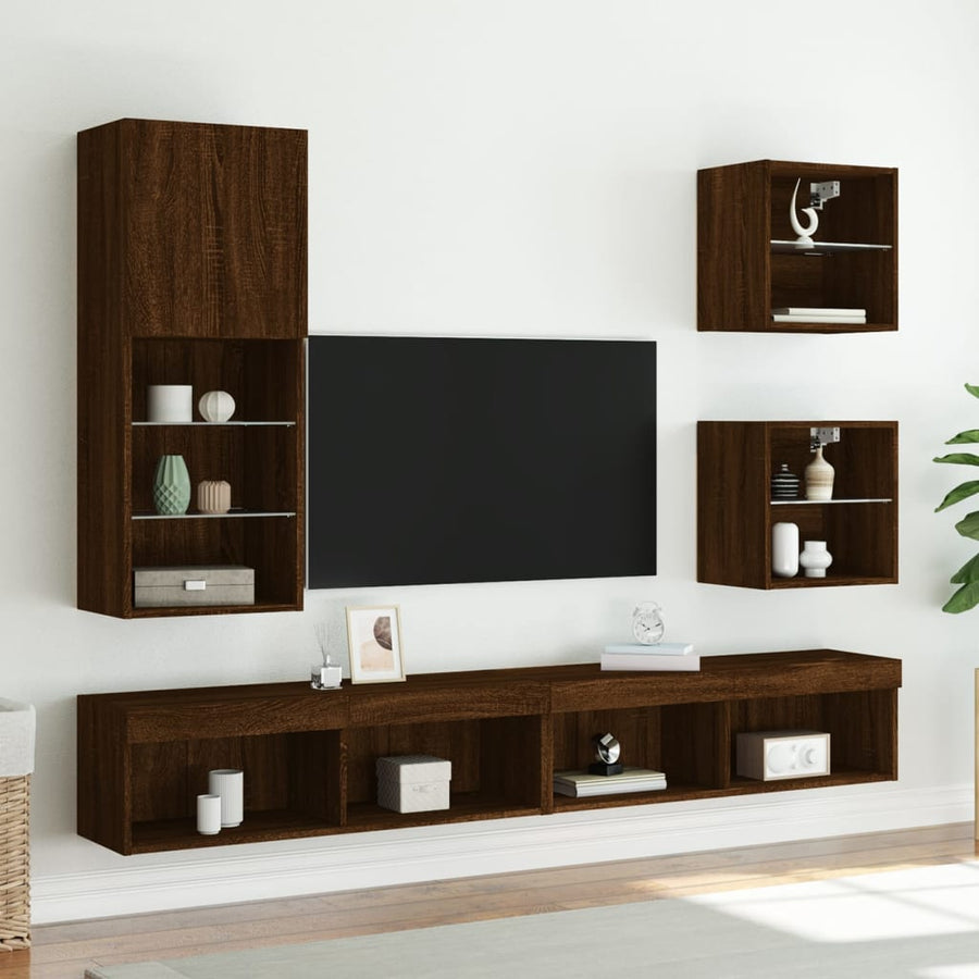 Tv-Meubel Met Led-Verlichting 40,5X30X02 Cm Bruineikenkleurig 1 40.5 x 30 x 102 cm bruin eikenkleur