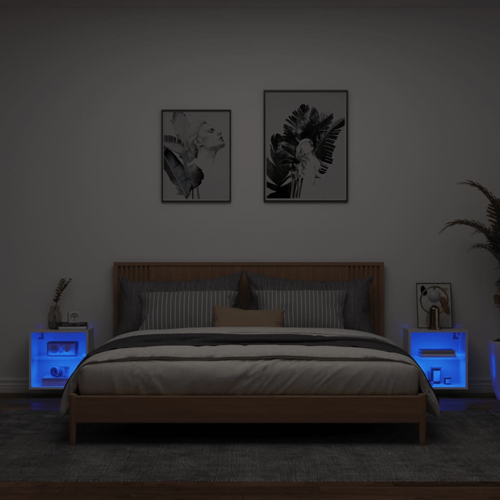 Nachtkastjes Met Led's 2 St Wandgemonteerd Wit