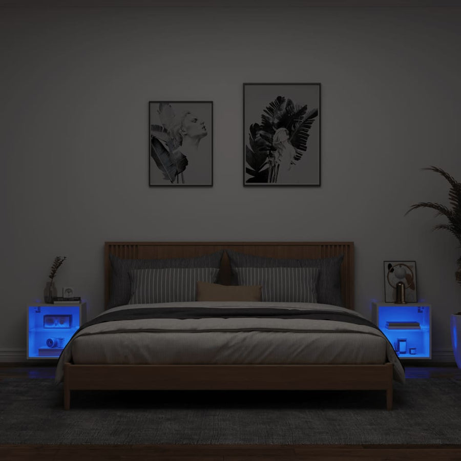 Nachtkastjes Met Led's 2 St Wandgemonteerd Wit