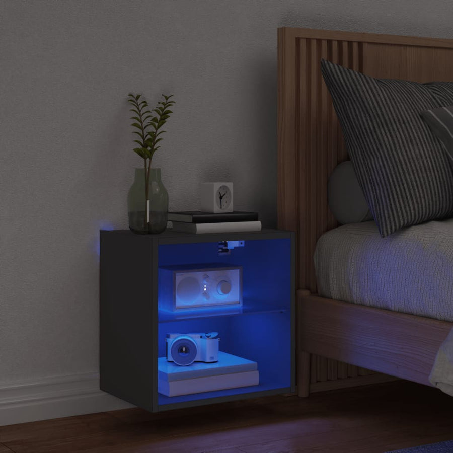 Nachtkastje Met Led's Wandgemonteerd Zwart