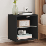 Black wall-mounted nightstand with LEDs