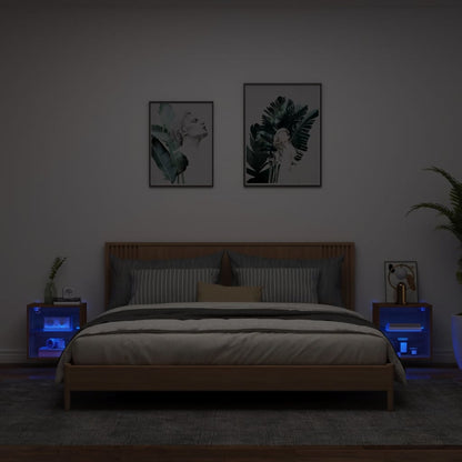 Nachtkastjes Met Led's 2 St Wandgemonteerd Bruineikenkleurig