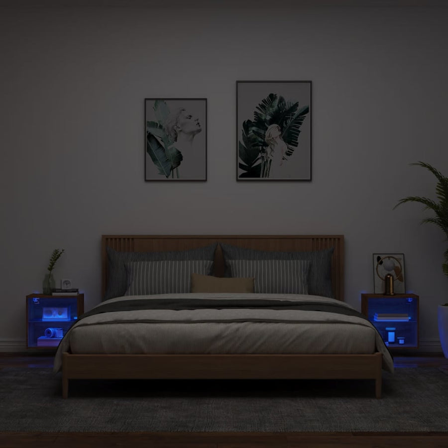 Nachtkastjes Met Led's 2 St Wandgemonteerd Bruineikenkleurig